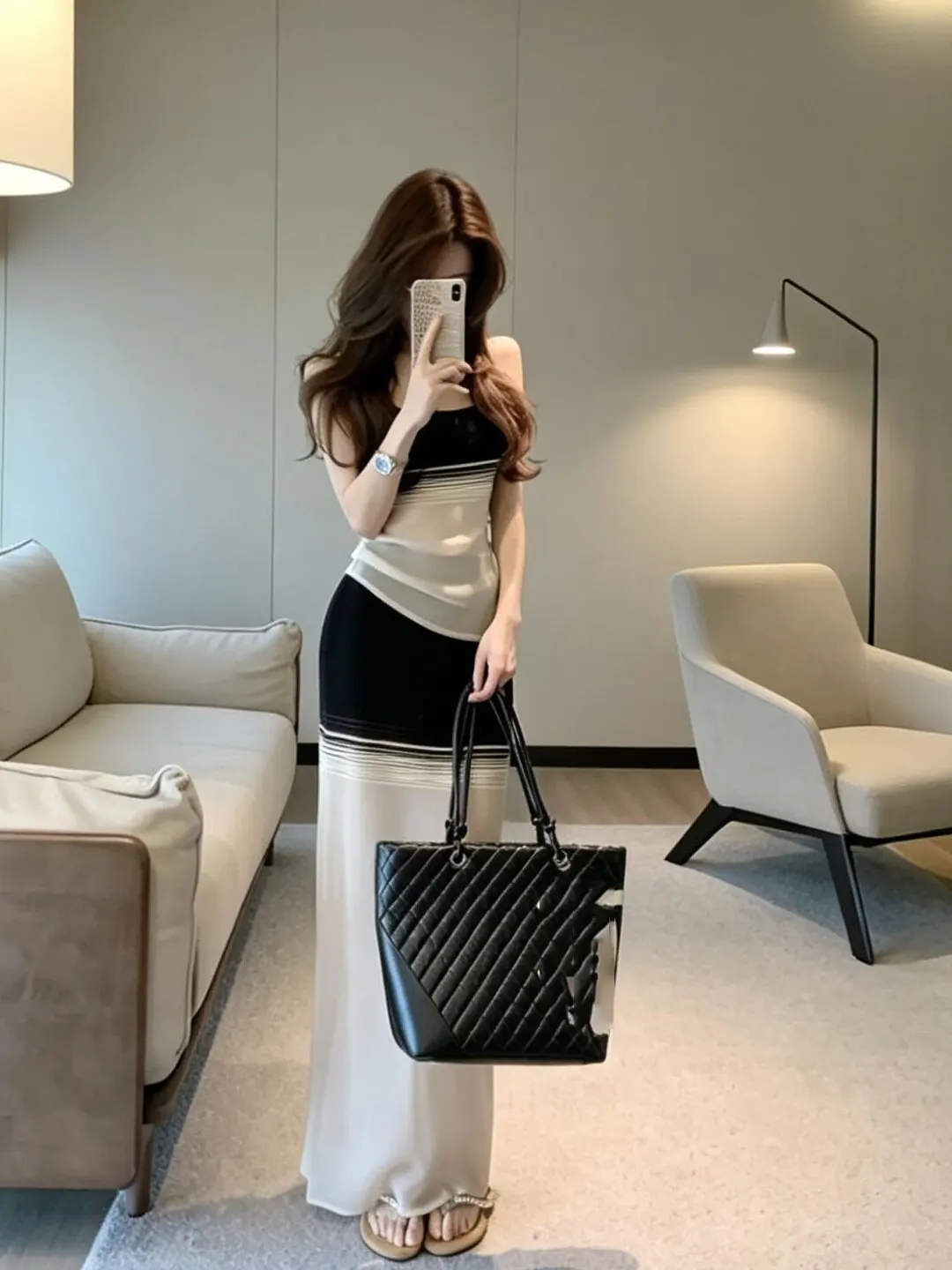 

Summer 2026 Striped Halter Top And Midi Skirt Two-Piece Set Women's Fashion Loose Fit Long Sleeveless Vest Beautiful Unique