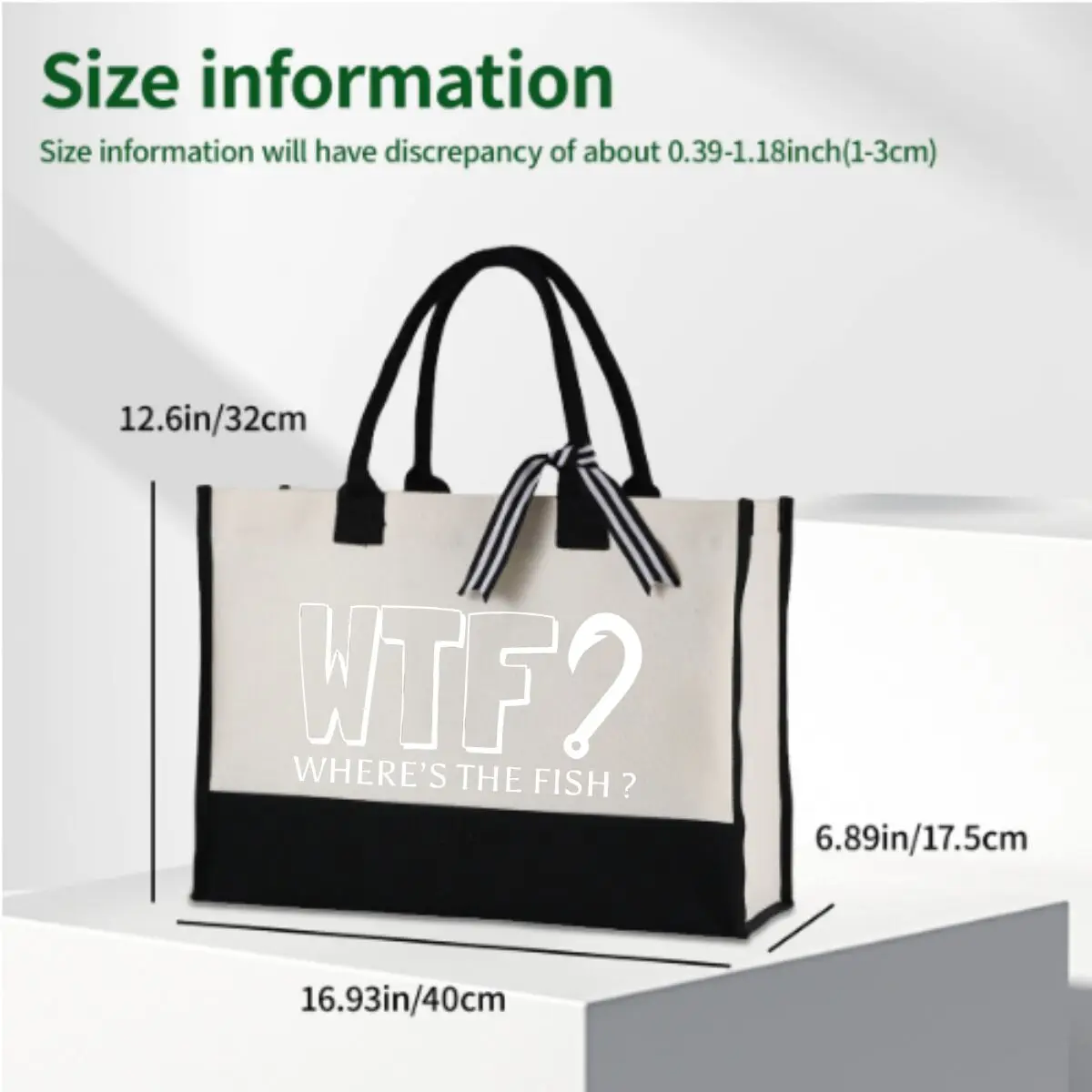 Where's The Fish Humor Text Pattern Casual Shopping Tote Simplicity Patchwork Canvas Tote Bag