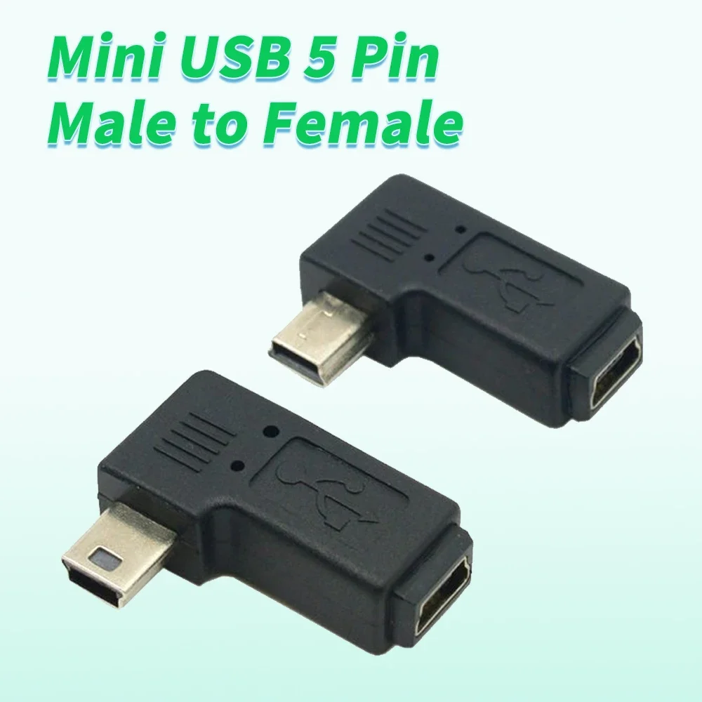 

90 Degree Left & Right Angled Mini USB 5 Pin Male to Female Extension Adapter adaptor Black,Free shipping + Tracking number