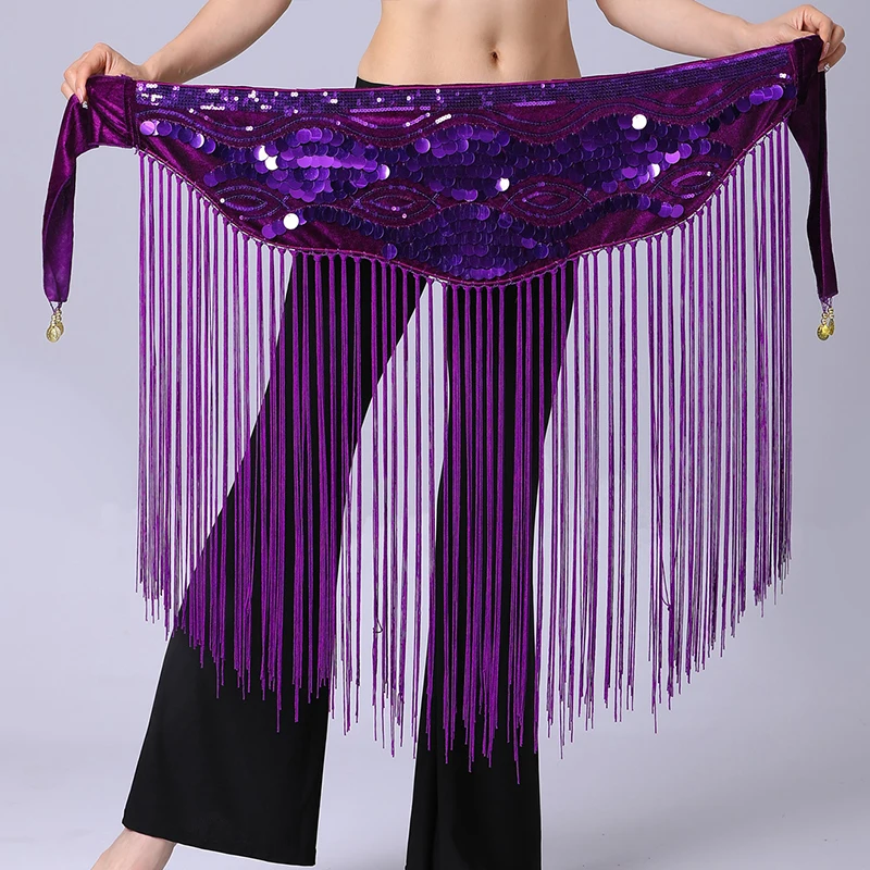 

Belly Dance Sequin Waist Chain Women Triangle Long Tassel Oriental Dance Practice Hip Scarf Stage Performance Accessories