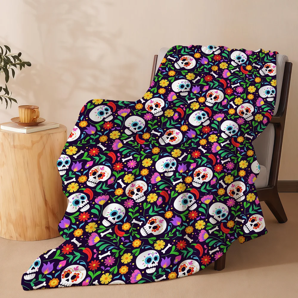 Mexican Day of the Dead Blanket Soft Warm And Thick Perfect For Bedroom Living Room Bed Sofa Camping Picnic Office Gift - view 2