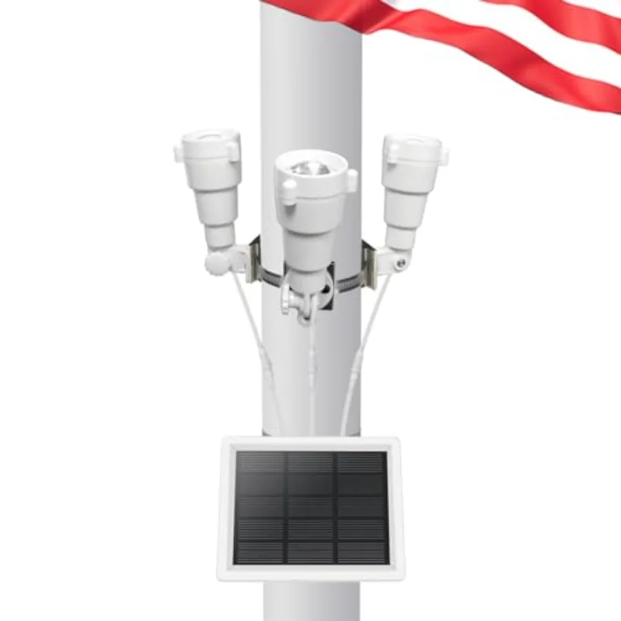 

Solar Flag Pole Light, Solar Powered Flagpole Light, 3 Super Bright PC Crystal LED Spotlights, Adjustable Bracket and Metal Cla