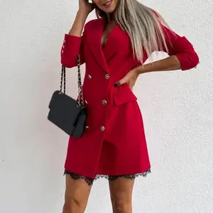 Blazer uzun kollu kadın v yaka v yaka turn-aşağı mini elbise seksi, ofis bayan, tek renkli, elbise, moda En iyi 10 satış, blazer ceket, yakasız kadın - no. 3