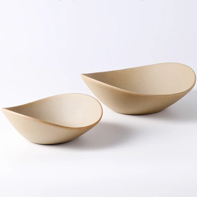 Vintage Unglazed Coarse Ceramic Soup Bowl, Noodle Bowl, Fruit Salad Bowl, Irregular Tableware, Dessert Bowl, Kitchenware