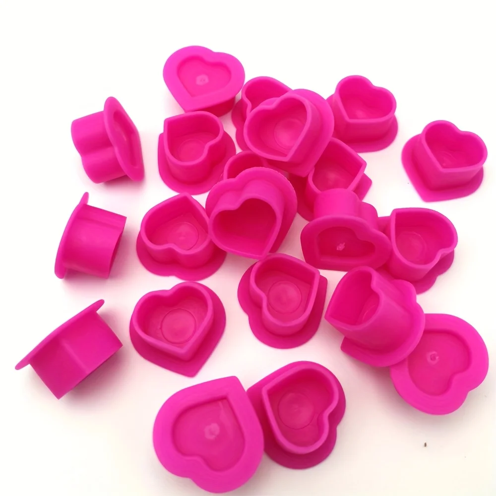 50Pcs Silicone Tattoo Pigment Ink Cups Heart-Shaped Disposable Ink Cup for Tattoo Eyebrow Eyeliner Lip