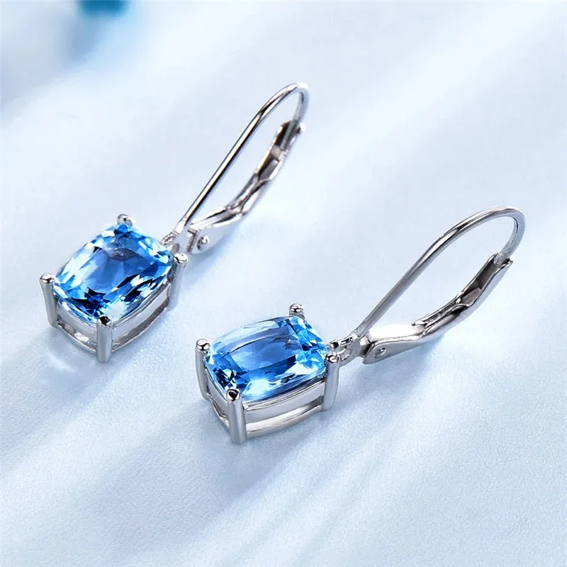 New blue imitation topaz pendant earrings for women, simple zircon earrings, wholesale of European and American jewelry