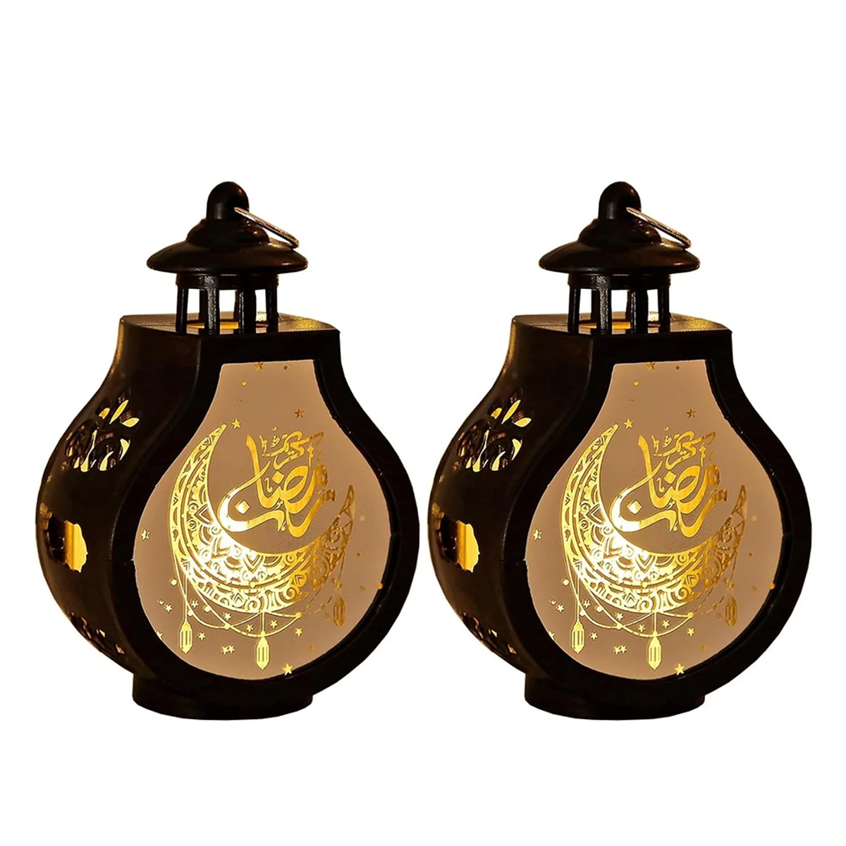 2 Pcs Ramadan Lantern Vintage Candle Lantern Decorative Hanging Lantern Eid Mubarak Lantern Black Lantern Home Decor