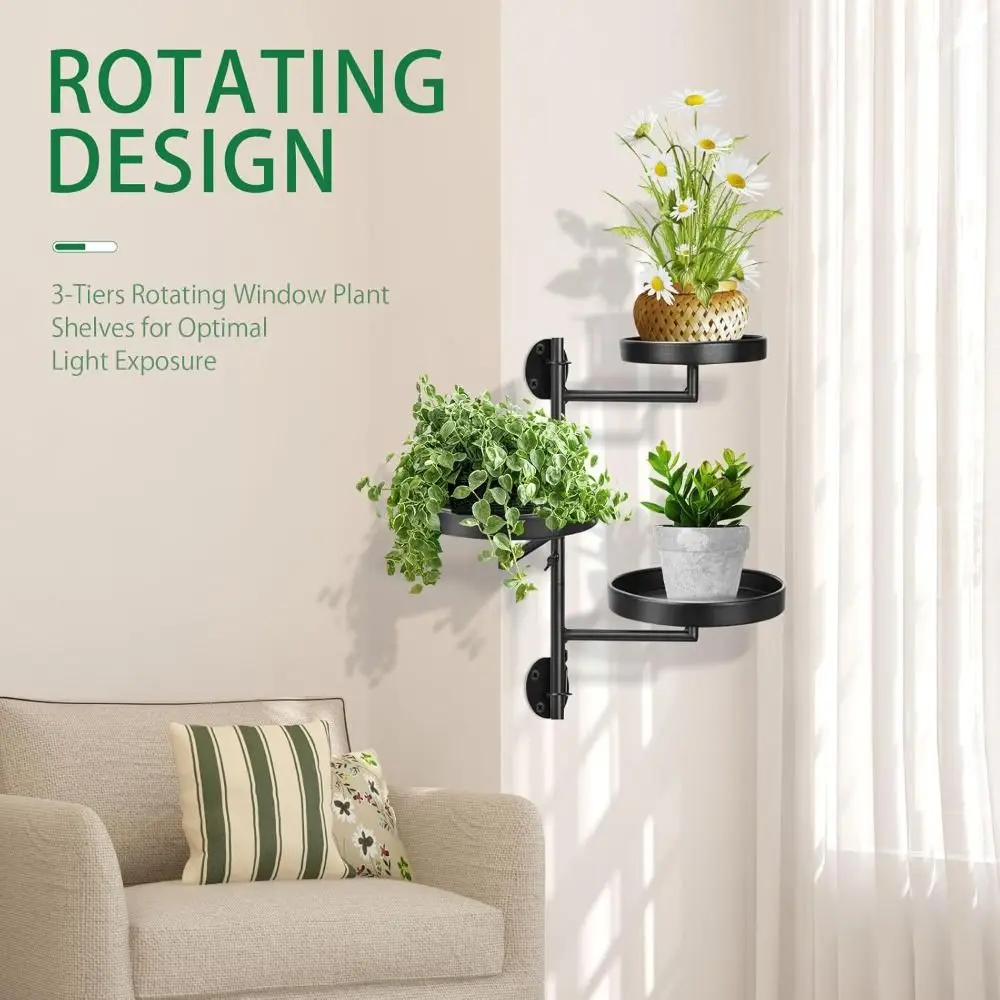 

Green Plant Potted Rotating window plant stand Waterproof Creative Three layers of plant support Simple Indoor plant shelf