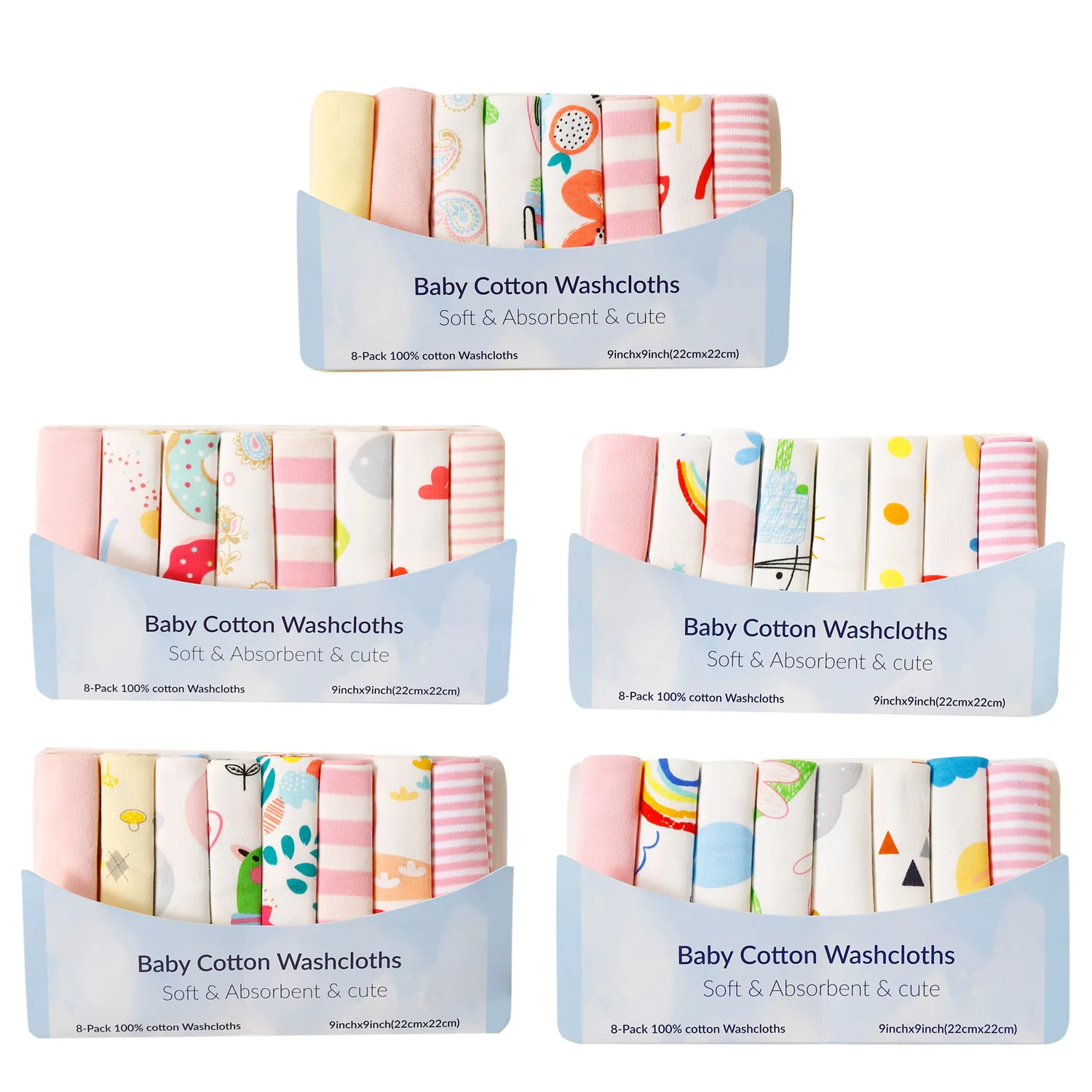 8pcs Hand Towel Baby Small Scarf / Feeding Napkin Hood Towel Soft Cotton Fabric Hand-painted Pattern Multi-color optional 21CM