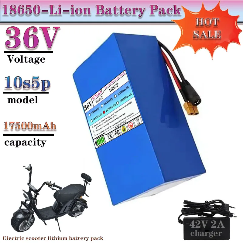 

10s5p built-in BMS lithium-ion battery, 36V, 17500mAh, 250W~1000W motor electric scooter electric battery