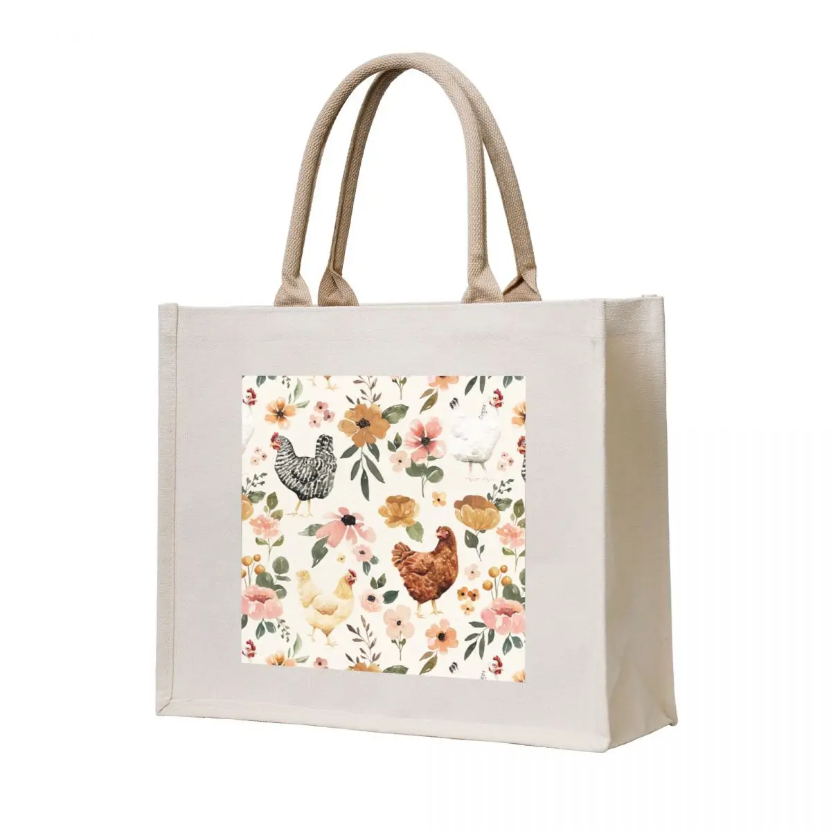 

Watercolor Chicken Floral, Charlotte Floral Collection Tote Bag eco bag folding Canvas reusable shopping bags