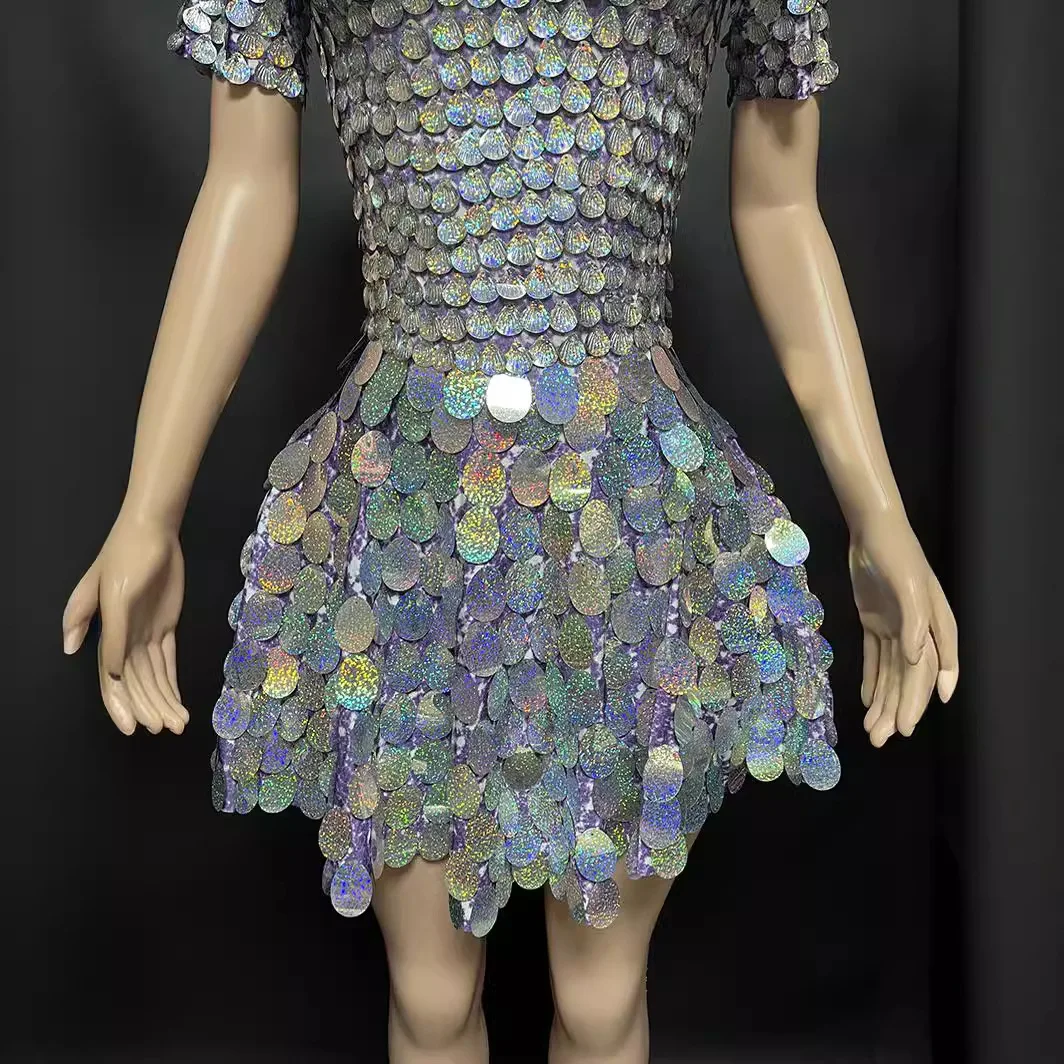Costume New Shining Purple Round Sequins Waist Design Zipper Short Gala Party Evening Dress Women Dresses For Party And Wedding