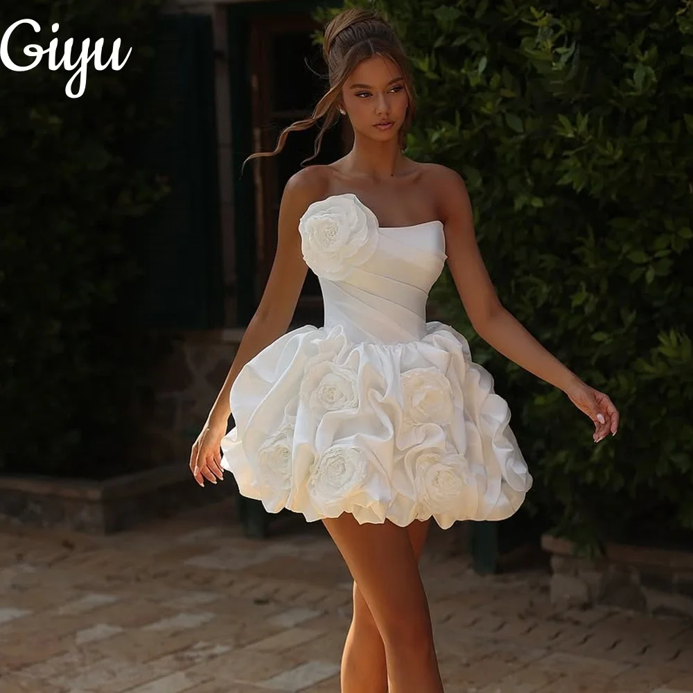 

Giyu Modern A-Line Mini Wedding Dress 3D Handmade Flowers Sleeveless Satin Elegant Brides Gown Customisedvestidos de novia 2025