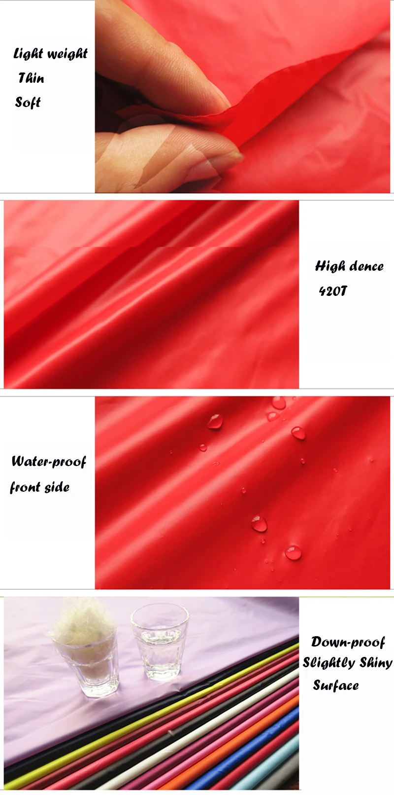 High Dense 420T Nylon Taffeta Shiny Pu Coated Calendering Down Proof Fabric Winter