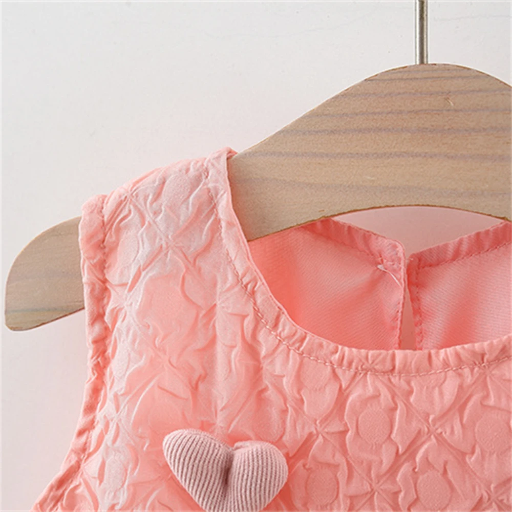 Girls dress Summer baby girls four colorful heart-shaped solid color pleated patchwork mesh sleeveless princess dress