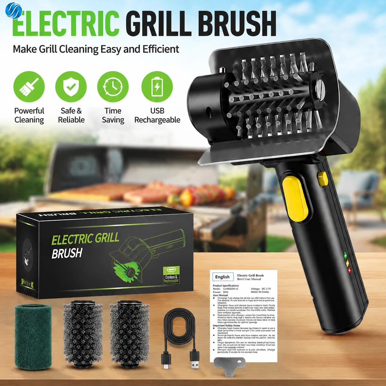 Outdoor Power Grill - HIPPCRON BBQ Szczotka Elektryczna do Grillowania