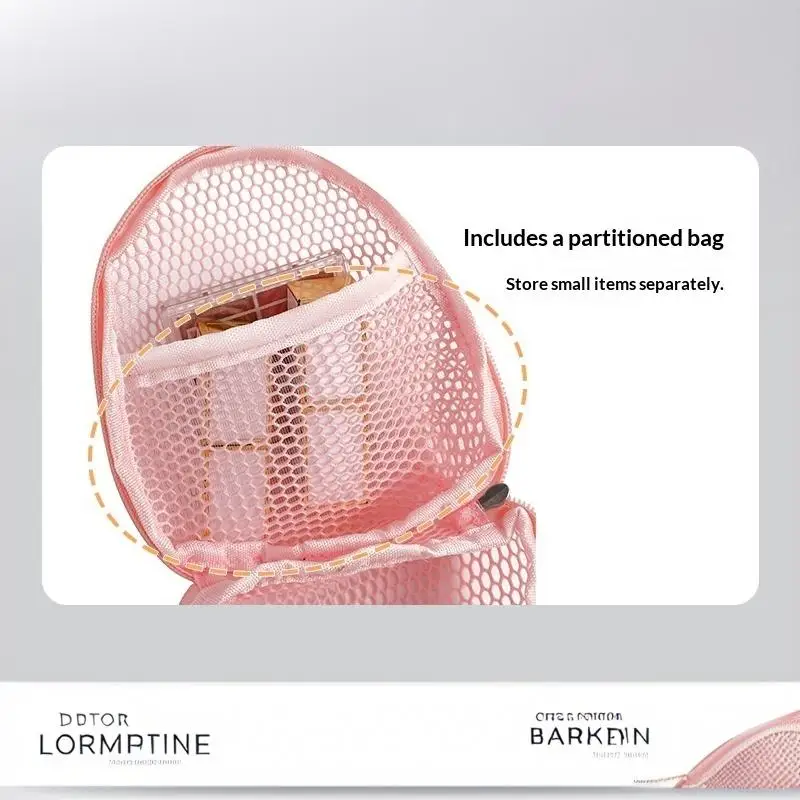 Atmungsaktive Mesh-Kosmetiktasche, Mehrzweck-Netzbeutel mit Reißverschluss, Reise-Toilettentasche für Damen, Organizer für Lippenstift und Hautpflege – Detail 12