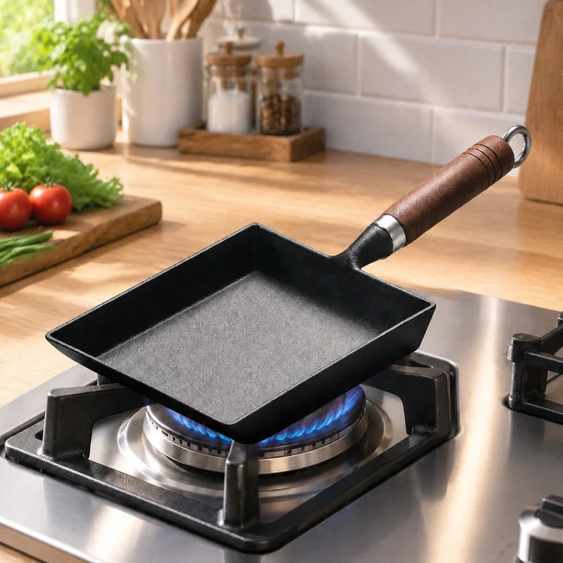 Compact Rectangular Japanese Egg Fryer with Non-Stick Cast Iron and Aluminum Alloy Coating