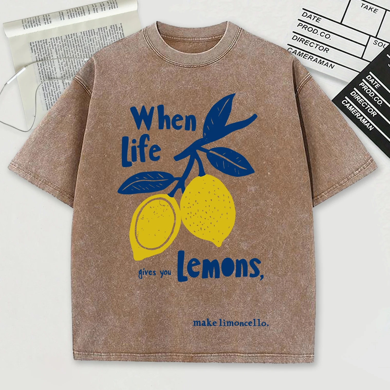 When Life Gives You Lemons Make Limoncello Washed Male T-Shirt Summer O-Neck T Shirt Unisex Soft Cotton Top Retro Short Sleeve