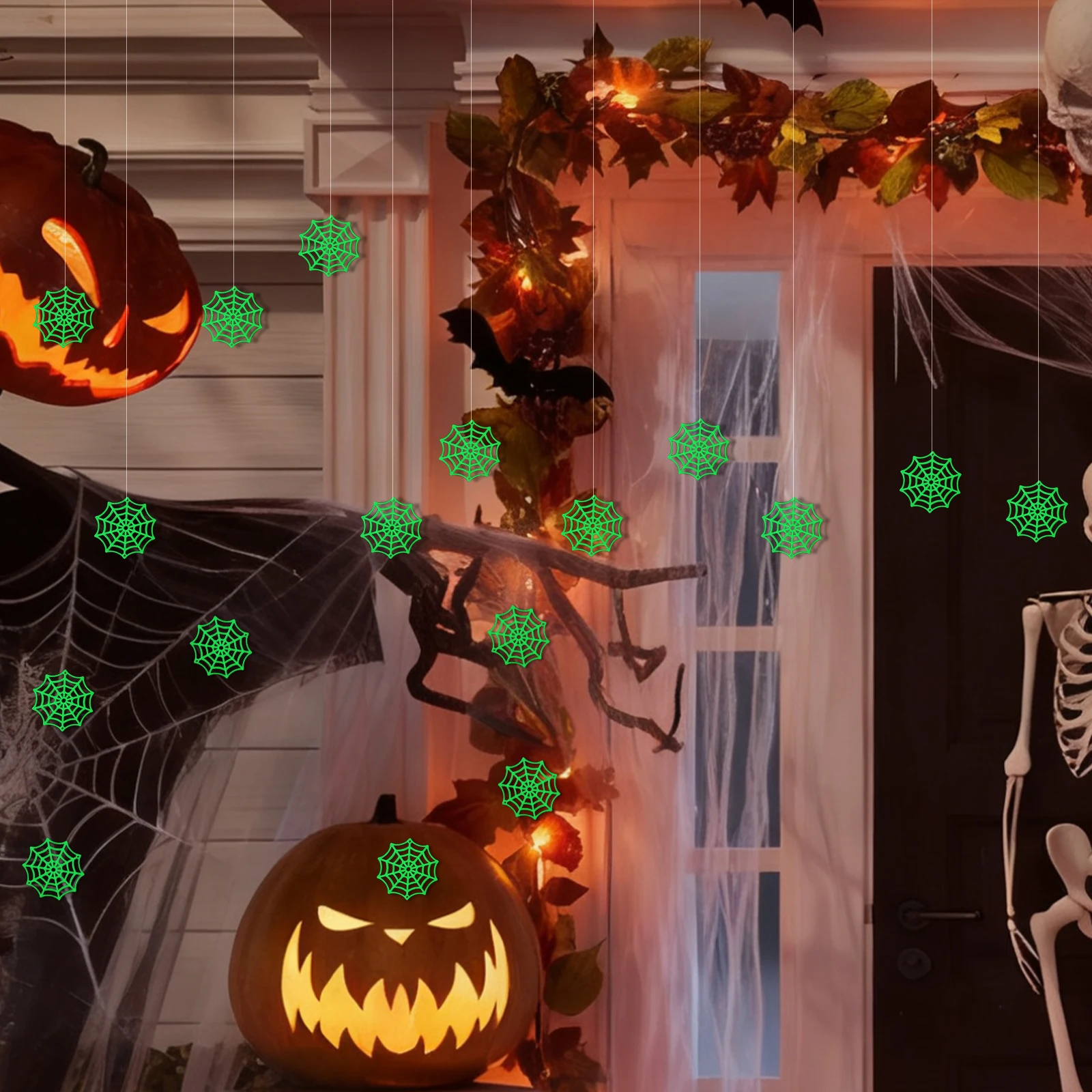 150Pcs Black Plastic Spider Web Decor Halloween Hanging Ornaments for Walls Windows Doors Party Layout Props Festival Atmosphere