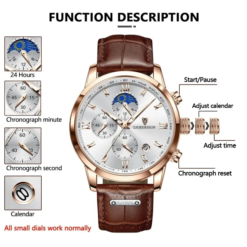 LIGE Casual Men Watch Luxury Leather Waterproof Sport Quartz Wristwatch Chronograph Military Watch for Men Relogio Masculino