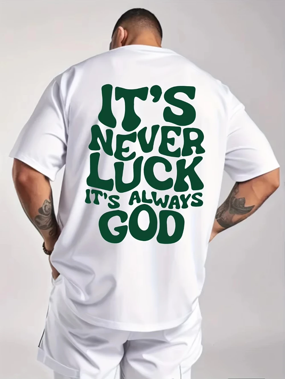 2026 Fashionable Summer Men's God Luck Printed Comfortable Breathable Round Neck T-shirt Outdoor High Street Top