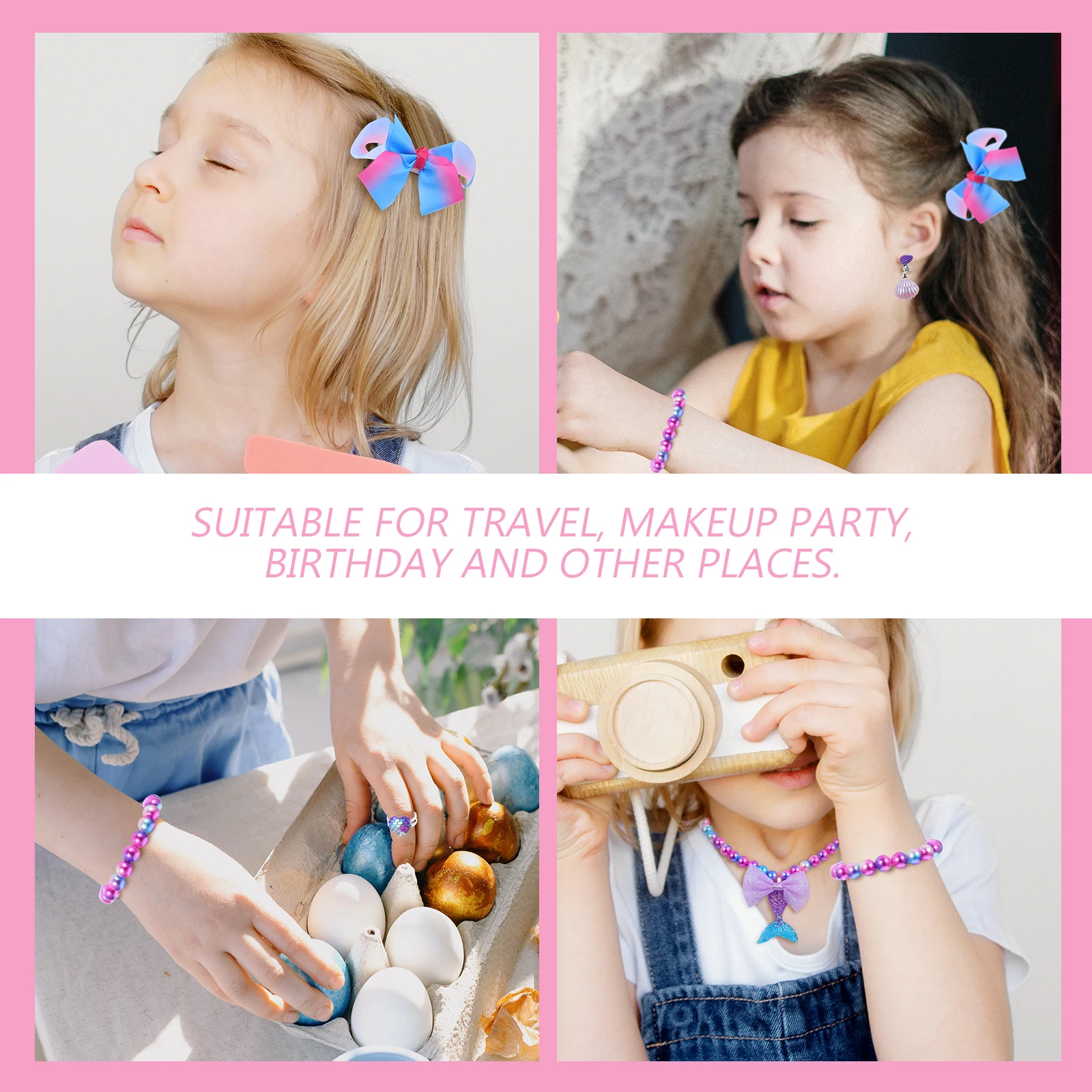 

1 set Durable Mermaid Jewelry Set Kids Accessories Necklace Ring Bracelet (Purple)