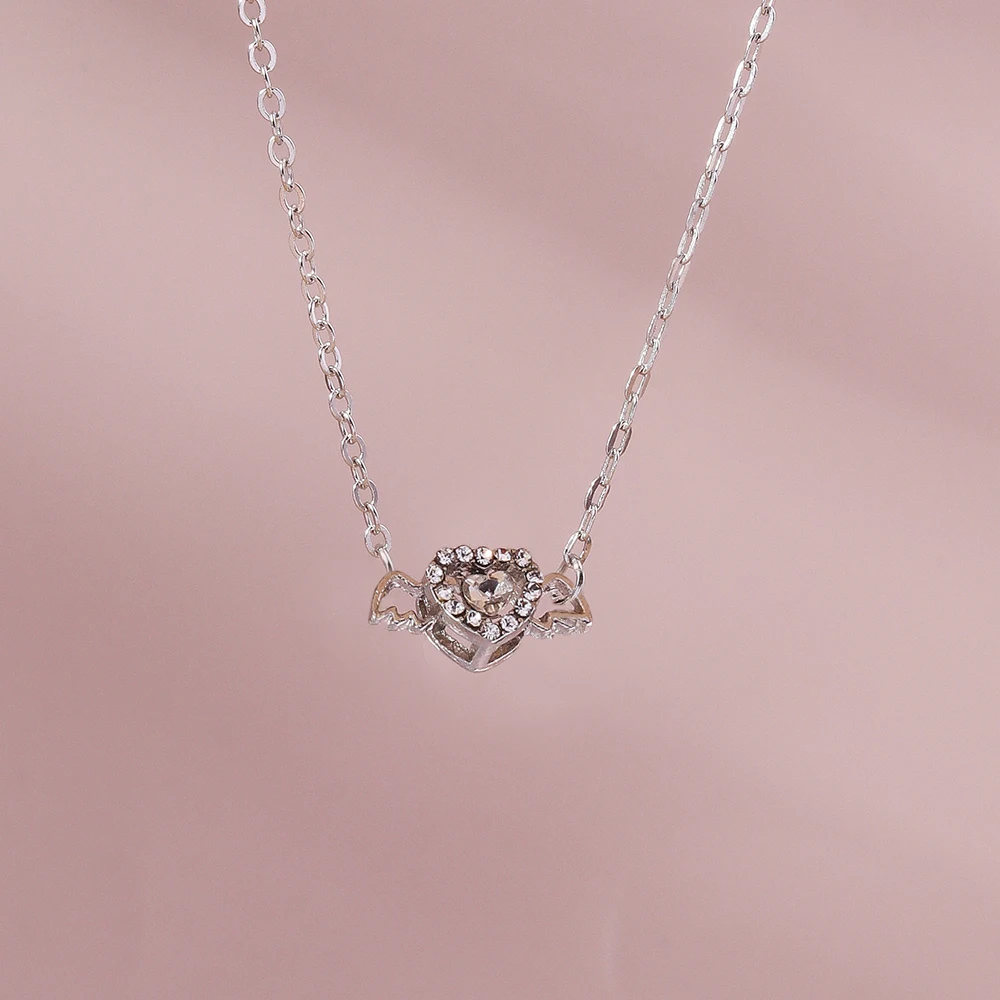 Aihua Kristall Engelsflügel Herz Anhänger Halsketten Damen Mädchen Einfache Y2K Rosa Weiß Zirkon Liebe Elegante Halskette Geburtstag Jewerly – Detail 8