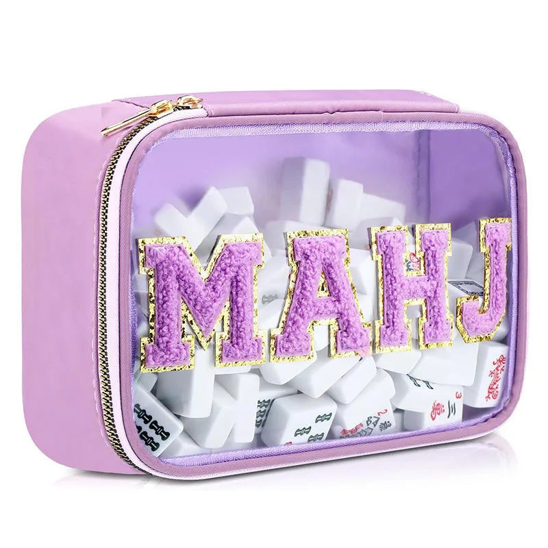 Embroidered Letter Cosmetic Bag, Travel Bag, Portable Toiletry Bag, Large Capacity Mahjong BagPVCStorage Bag