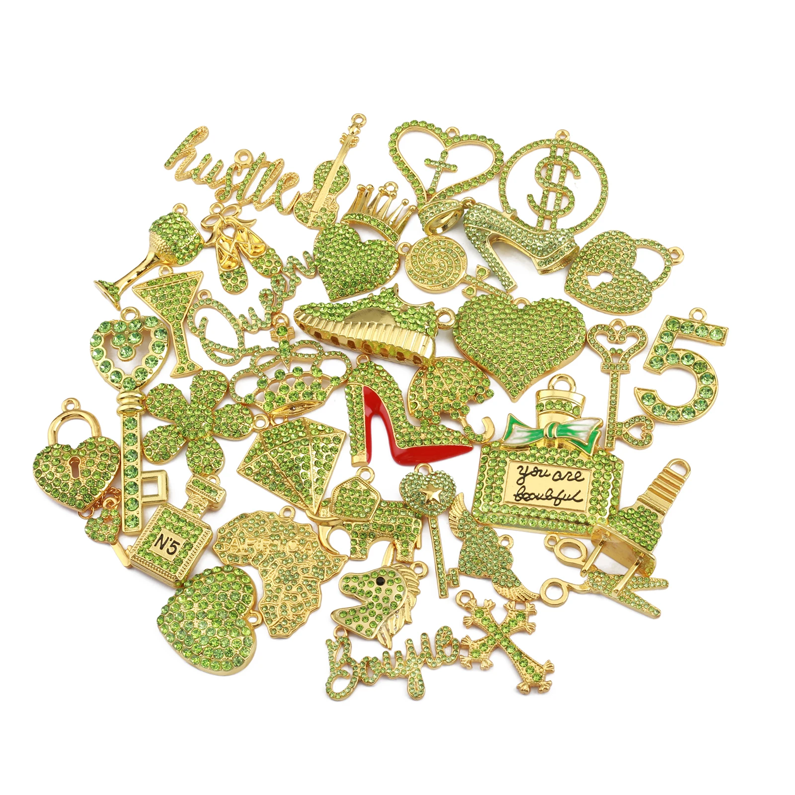 35pcs Colorful Rhinestone Gold Plated Mixed Girl Charms Picked at Random Fit for Women\'s DIY Jewelry Accessories