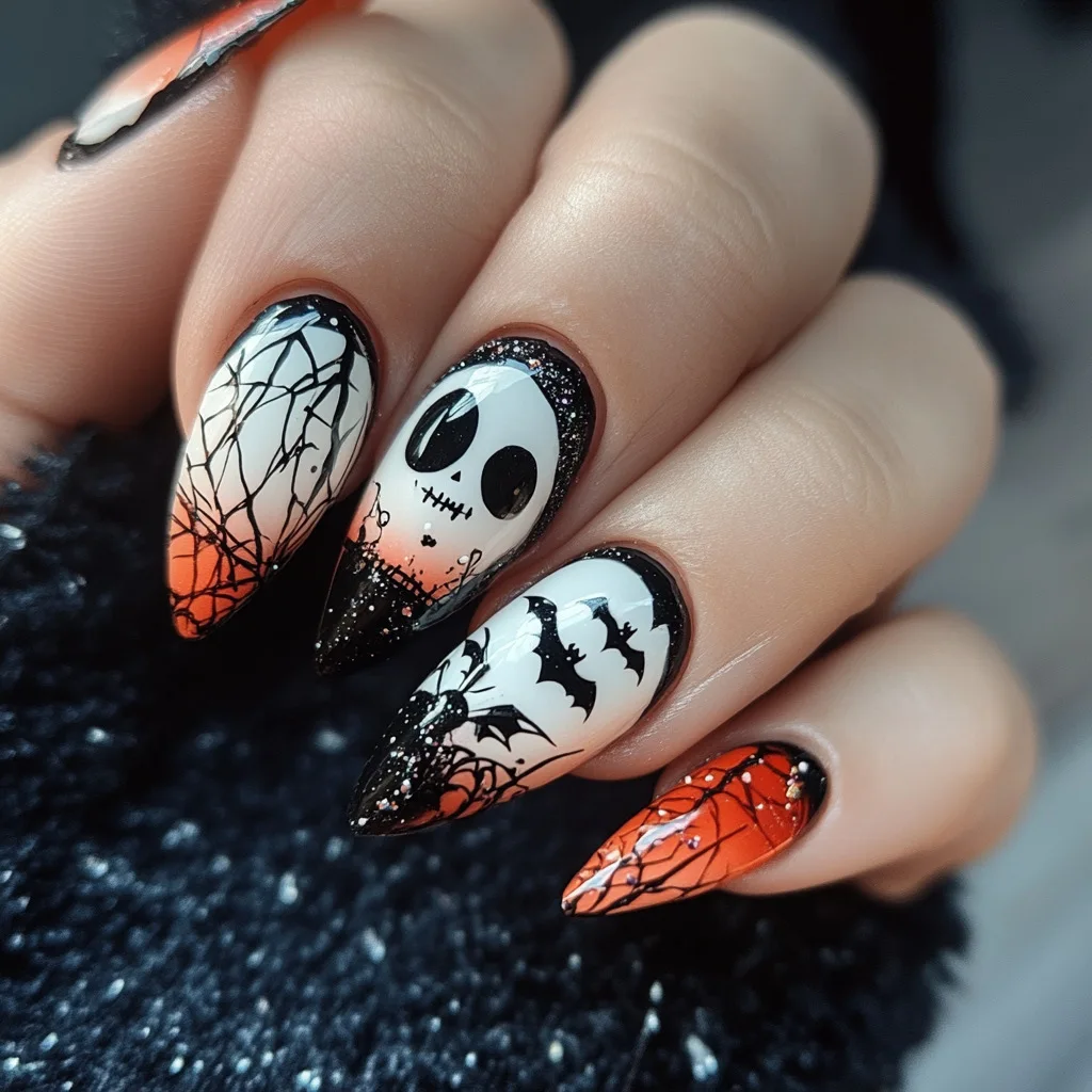 

24pcs Halloween Almond False Nails European Ghost Witch Pumpkin Print Fake Nails Tips Women Wearable Detachable Press on Nails