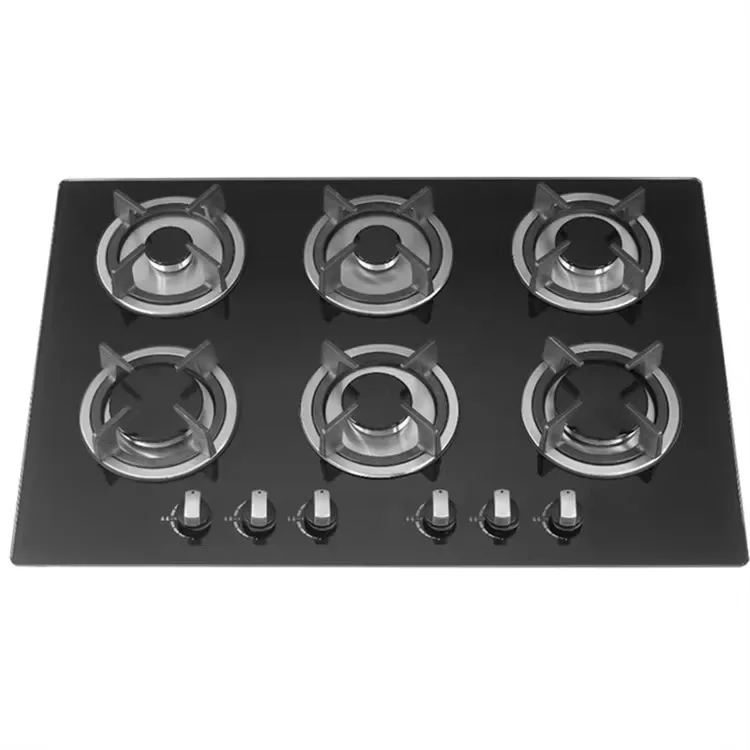 6 Burner built in gas hob glass top cooking gas cooktop with FFD euro gas stove for kitchen