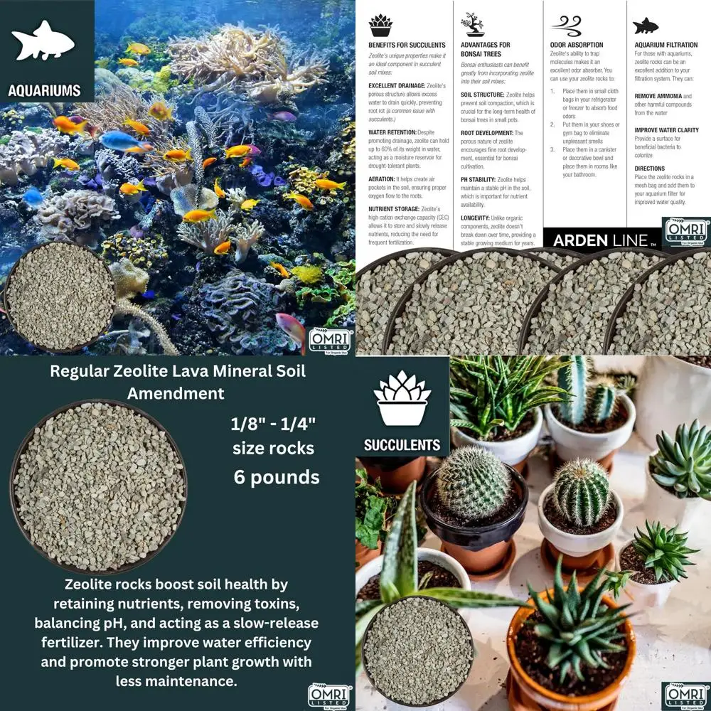 

Набор из 3 мешков цеолита (18 фунтов) для дренажа растений, контроля запахов и ухода за суккулентами