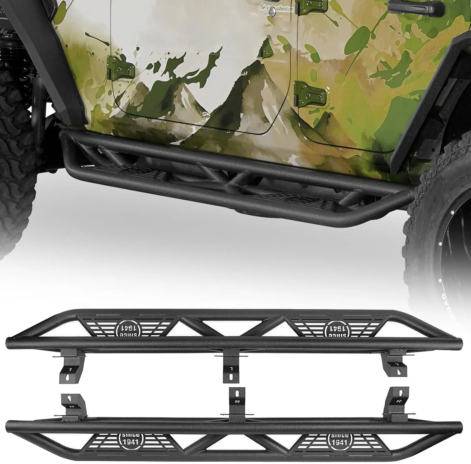 

Боковая подножка для беговой доски JLU для Jeep Wrangler JL Unlimited 2018-2025, 4-дверные, текстурированные черные трубчатые рок-рейсы Nerf Bars