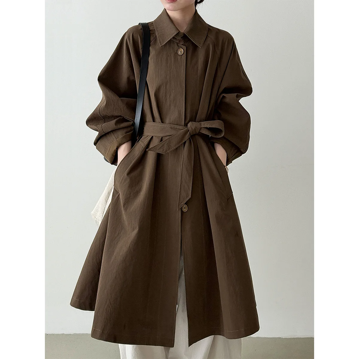 

British Chic Style Vintage High-End Women's Trench Coat Autumn New Simple Tie Single Breasted Lapel Windbreaker