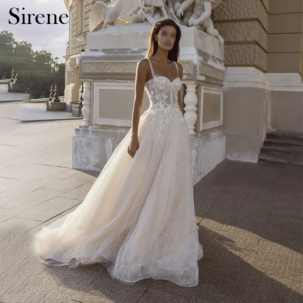 

Customized Elegant Long Wedding Dress 2025 Spaghetti Strap Floor-Length Sweep Train Elegant Bride Gown Vestidos De Novias