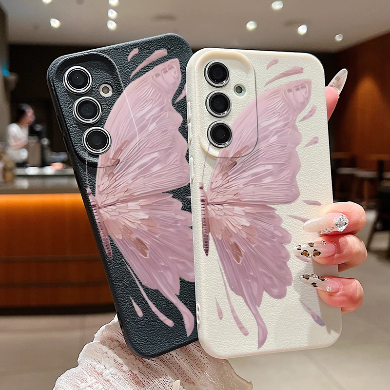 Pink Butterfly Wing Print Case For Samsung Galaxy A55 A54 A53 A52 A16 A15 A14 A35 A34 A25 5G S20 FE S21 S22 S23 S24 Ultra Cover