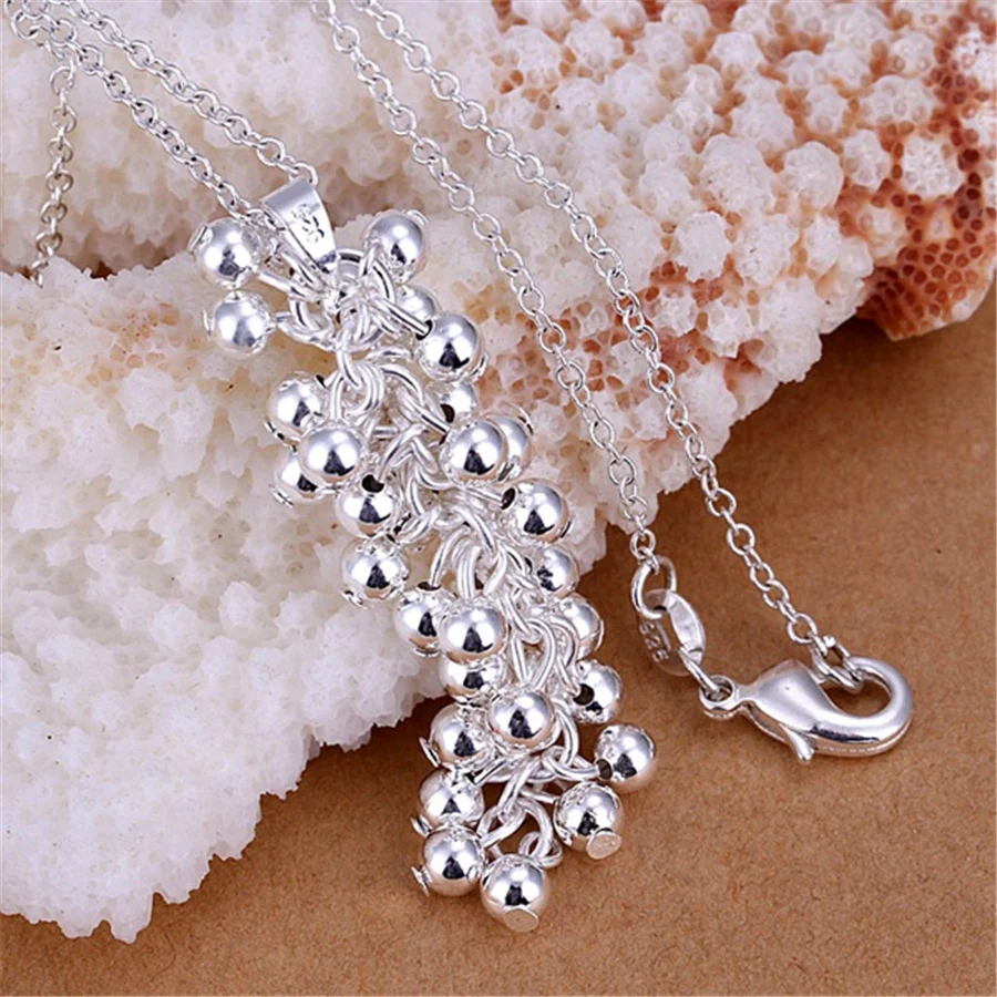 

925 Sterling Silver Necklace For Women Grape Beads Pendant 18 Inches Christmas Gifts High Quality Fashion Party Jewelry