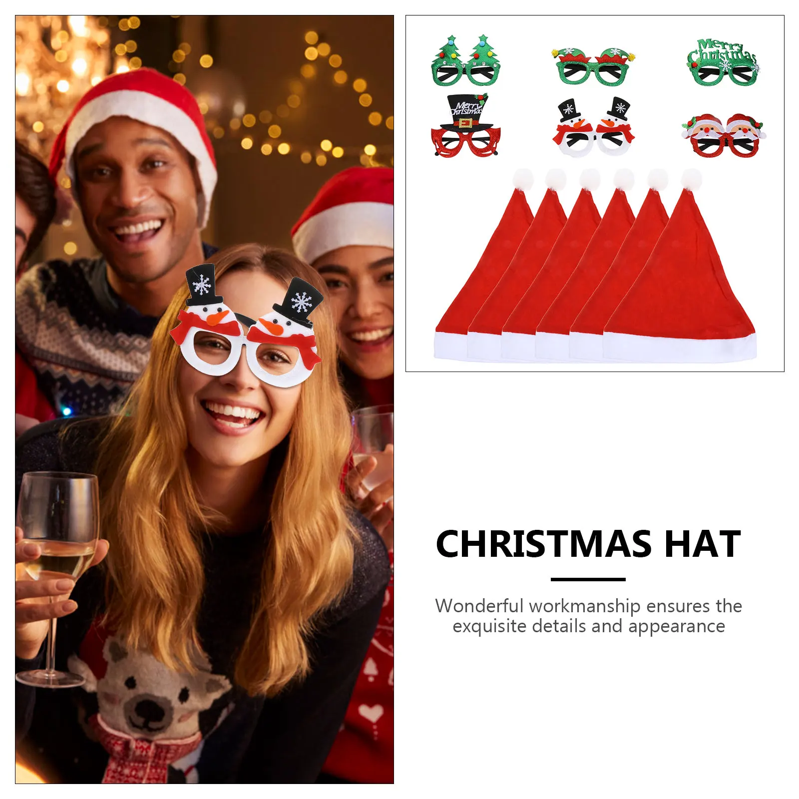 Zestaw Okulary Czapka Świąteczne Rekwizyty Imprezowe Dekoracje Przebrania Kostiumy Święty Mikołaj Oprawki Plastikowe Akcesoria Styl Dziecięcy dla Dorosłych
