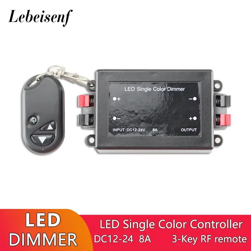 LED Monochrome Light Low Voltage Dimmer Controller 12V 24V 8A with RF Wireless Remote Control for Single Color Lighting lamps