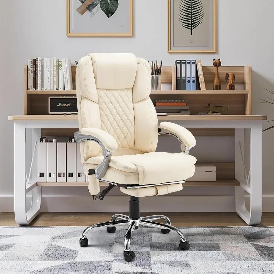 Heated Massage Executive Office Chair with Footrest, Cream