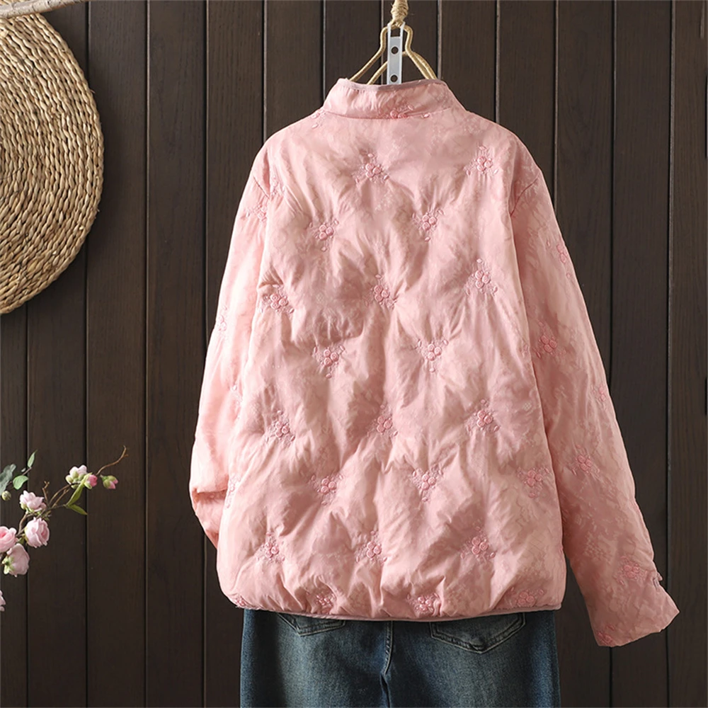 Women's New Chinese National Style Loose Cotton-padded Jacket Winter Casual Stand-up Collar Embroidered Thick Retro Buckle Coat