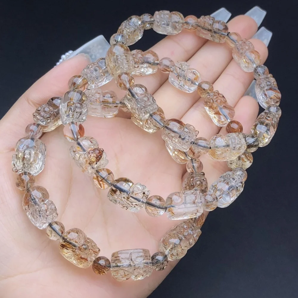 

1 Pc Fengbaowu Natural Black Gold Super 7 Pixiu Bracelet Mythical Animal Beads Fashion Jewelry Gift Women Men