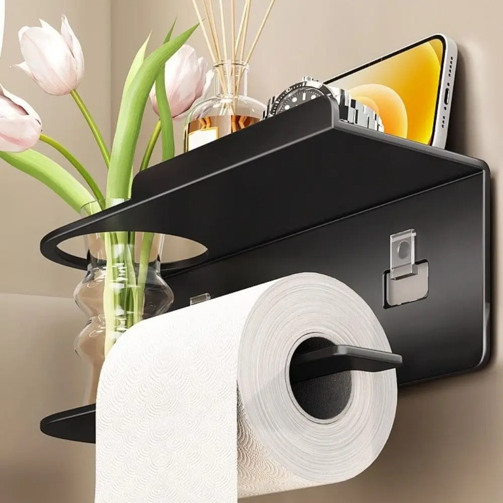 

Multi-functional Toilet Paper Holder Space-Saving Punch-Free Installation Adhesive Toilet Paper Holder Carbon Steel