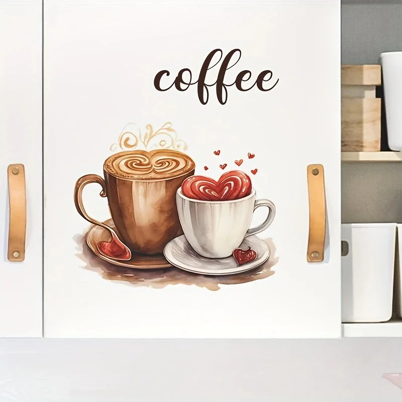 

MT1211# Contemporary Vinyl Wall Stickers Coffee Cup Theme Self-Adhesive Decorative Wall Decal for Cafes and Kitchens