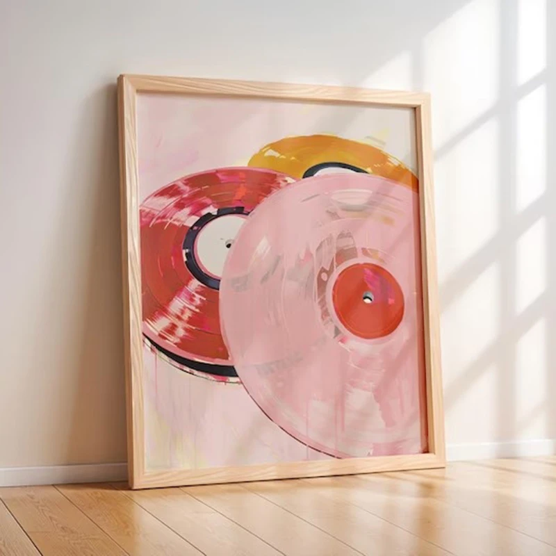 خمر العصرية الوردي الأزرق الفينيل السجلات الملصقات والمطبوعات قماش الطباعة الموسيقى جدار صورة فنية لغرفة المعيشة ديكور المنزل هدية
