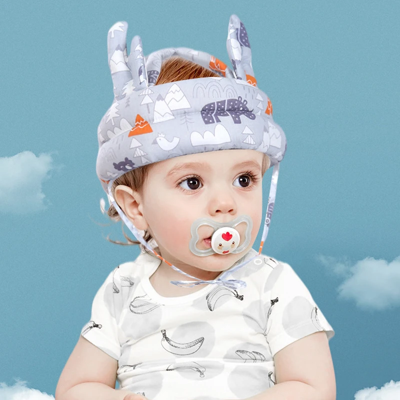 1Pcs Grey Forest Antlers Hat Walking Safety Helmet Baby Toddler Safety Anti Collision And Anti Fall Cap