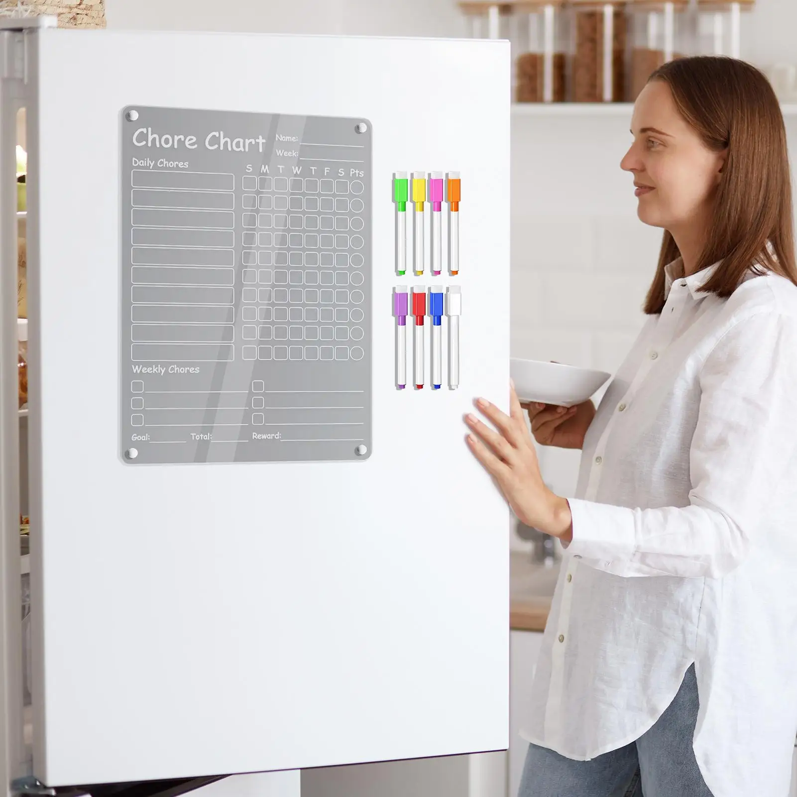 مخطط المهام الاكريليك اليومي الأسبوعي مكافأة مسؤولية الرسم البياني قابل للمسح مخطط لوحة مغناطيسية للمنزل أطفال الأطفال روتين