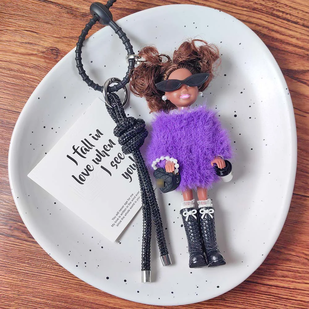 Porte-clés poupée princesse fille peau noire africaine, Version coréenne, pendentif mode petit parfumé 1/12 poupée BJD, porte-clés exquis