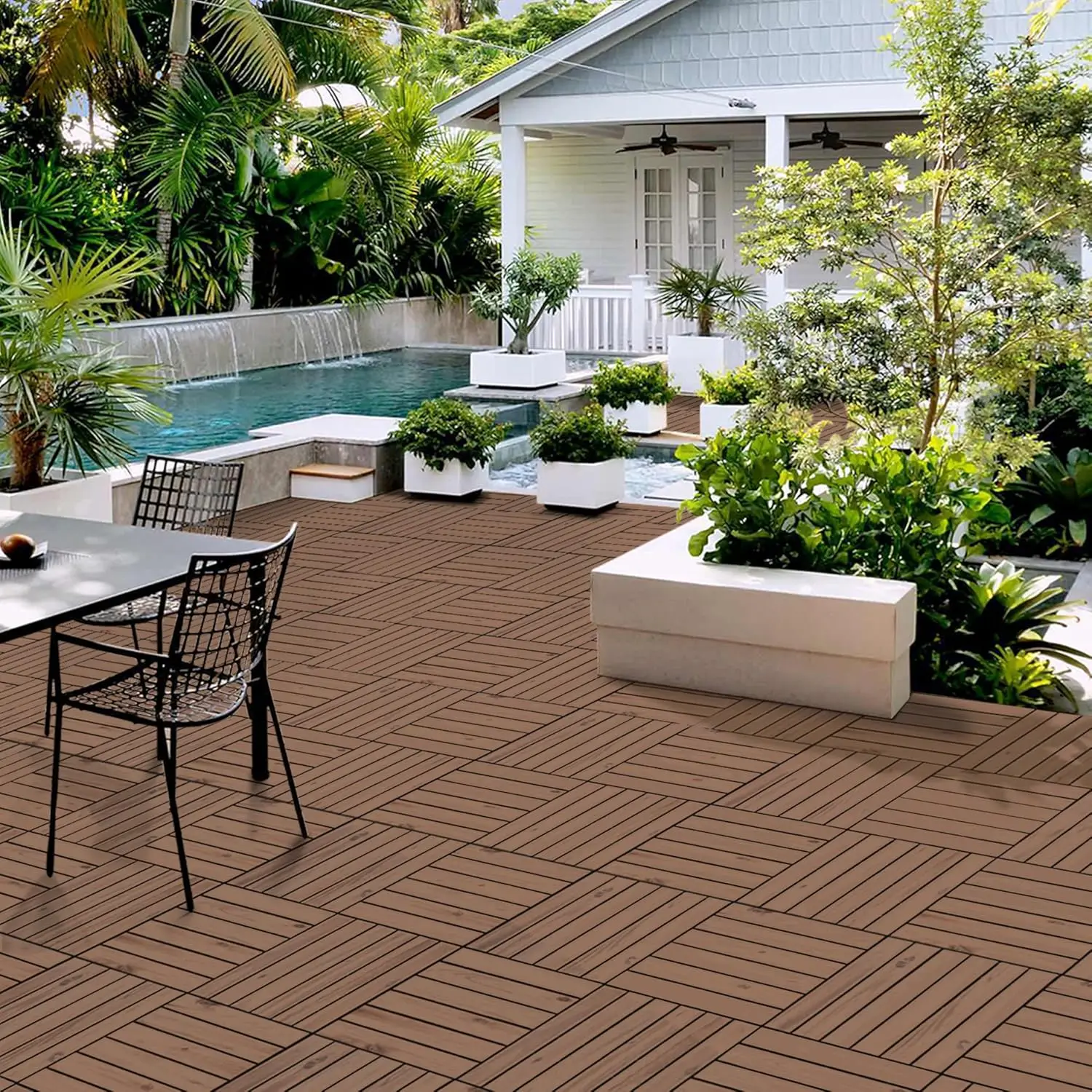 54PCS Acacia Wood Interlocking Flooring Tiles Waterproof Flooring for Outdoor & Indoor Patio,Balcony,Garden,Poolside,1